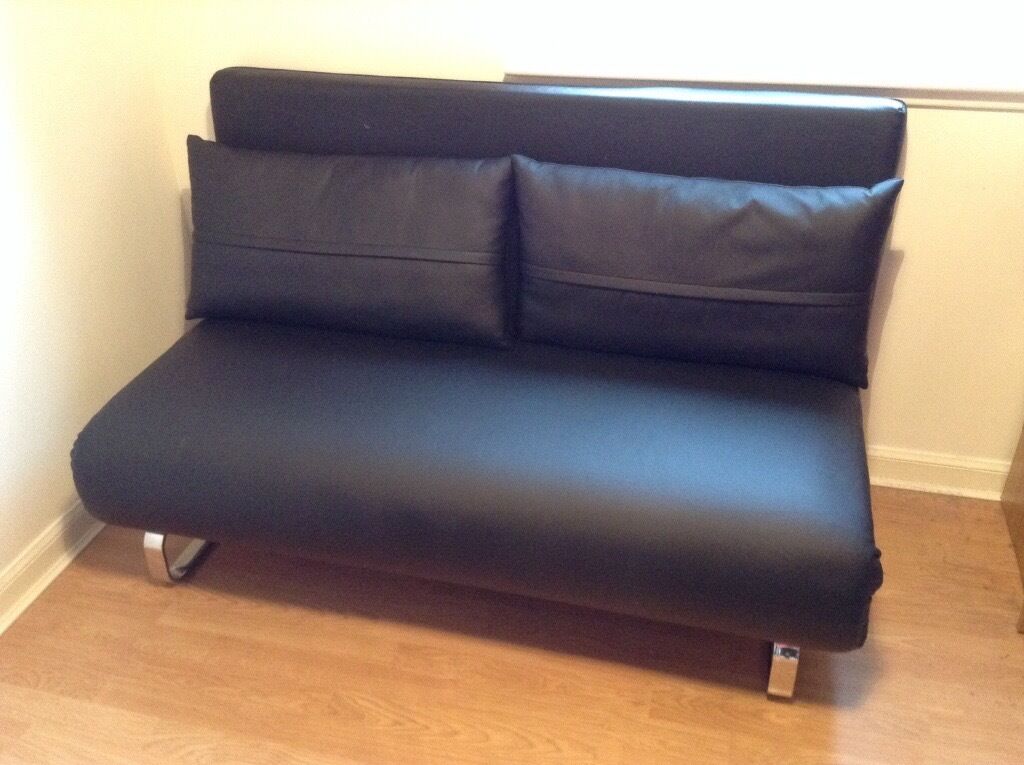 dwell stylus black faux leather sofa bed in excellent condition 3O2W9VLN