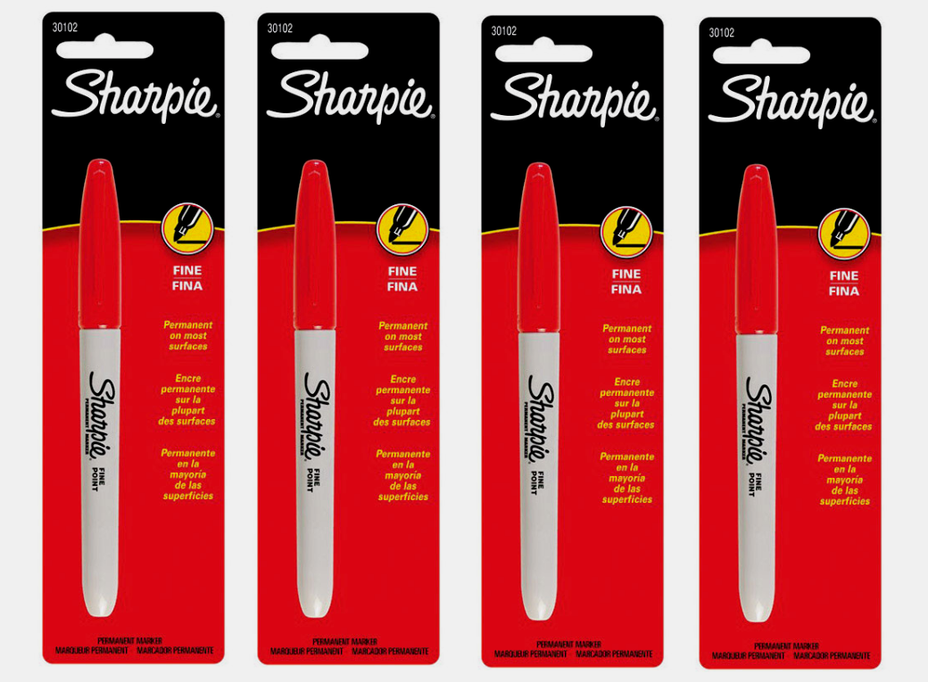 4 Sharpie FINE TIP Red PERMANENT MARKER 1pk Thin Line Water/Fa...