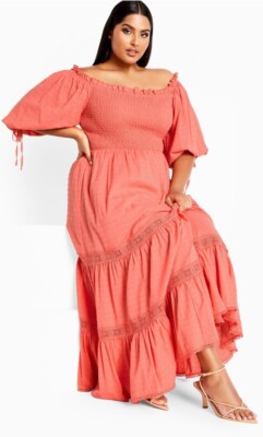 City Chic Ladies Love Shirred Maxi Dress size 16 Small Colour Sugar Cora