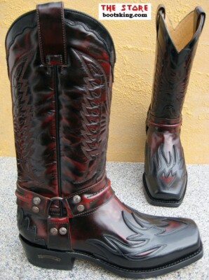 SENDRA SENDRA BOOTS BIKERBOOTS ROT-SCHWARZ FARMER STIEFEL LEDER HANDMADE GR. 40 BIS 45