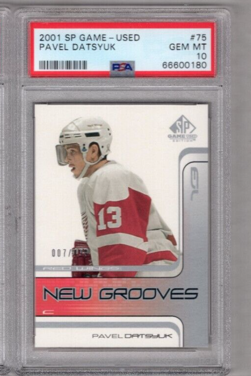 PSA 10 PAVEL DATSYUK 2001/02 SP GAME USED New Grooves #007/499 ROOKIE CARD HOF!. rookie card picture