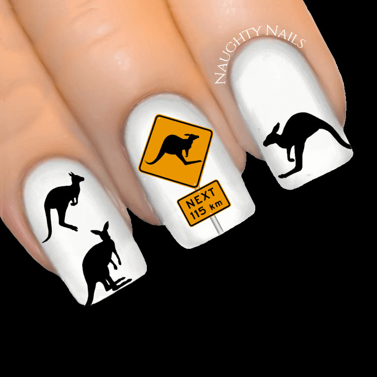 AUSSIE KANGAROO ROAD SIGN Nail Decal Australia OZ AU Water