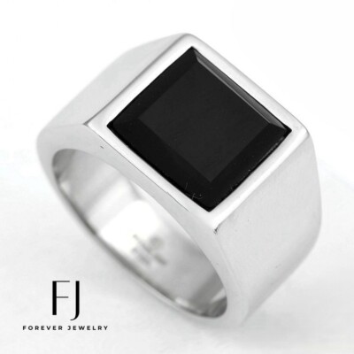 Men's Stainless Steel,Square Black Onyx,Ring size #8-13.High Polish BOX