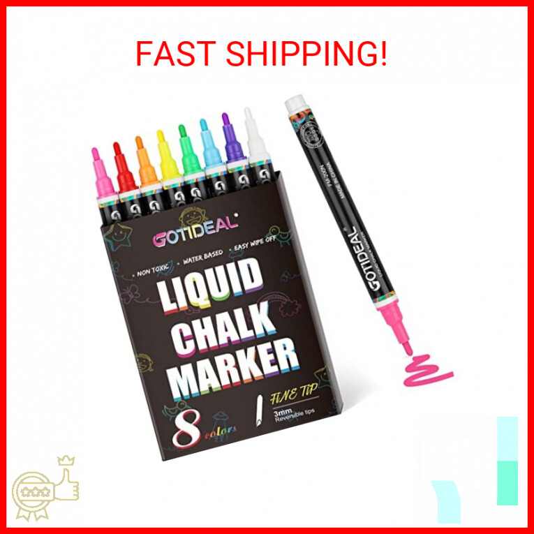 GOTIDEAL Liquid Chalk Markers, Fine Tip 8 Colors Washable Wi