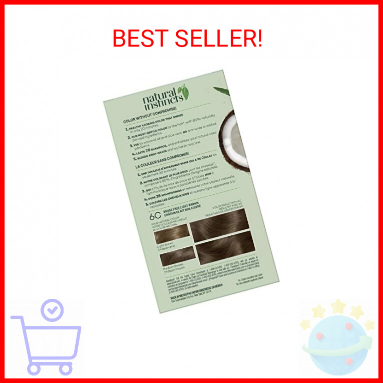 Clairol Natural Instincts Demi-Permanent Hair Dye, 6C Light Brown Hair 3 Pack