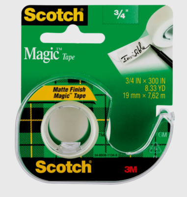 3M Scotch Magic CLEAR TAPE Matte Finish Invisible 3/4'' W x 300'' L 1 pk 105