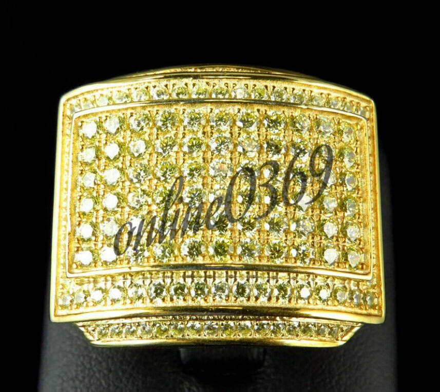 Pre-owned Online0369 1.5 Ct Rd Yellow Cubic Zirconia Mens Stylish Ring Yellow Gold Plated Silver