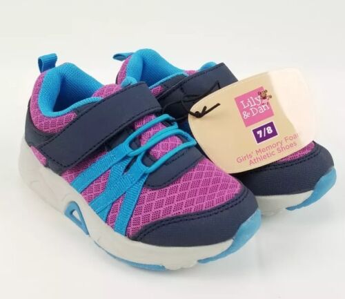 Lily & Dan Girls Memory Foam Athletic Shoes Size 7/8 Purple Bl...