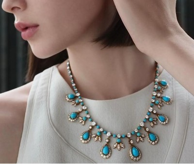 Teardrop Turquoise Vintage Style Necklace 925 Sterling Silver Auction Joaillerie