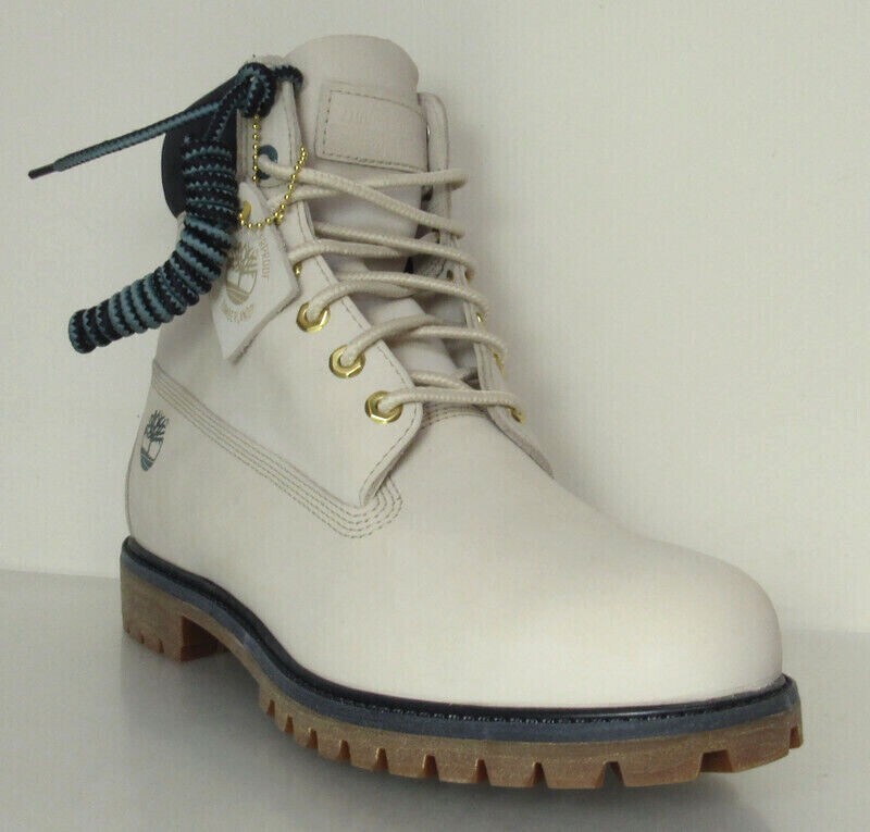 

Мужские непромокаемые ботинки Timberland из белой нубуковой кожи 6 дюймов премиум-класса, A5XJB, White- dark blue, Timberland 6 in Premium