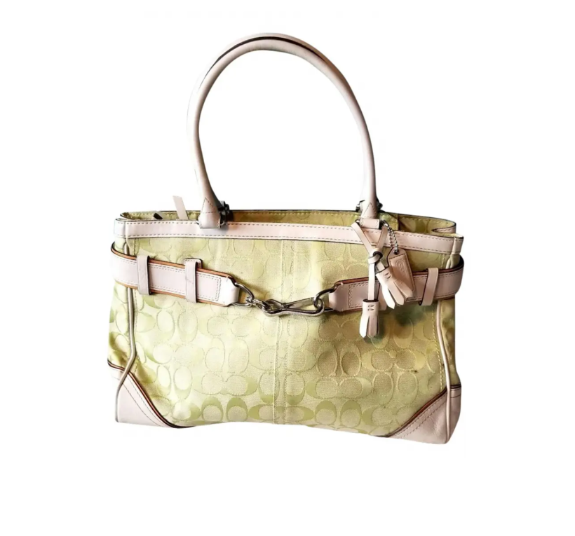 Coach Large Hamilton Lime Green Signature C Woven Canvas