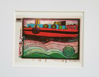 Friedensreich Hundertwasser ''Regentag On Waves Of Love'' Matted Offset Litho 1986