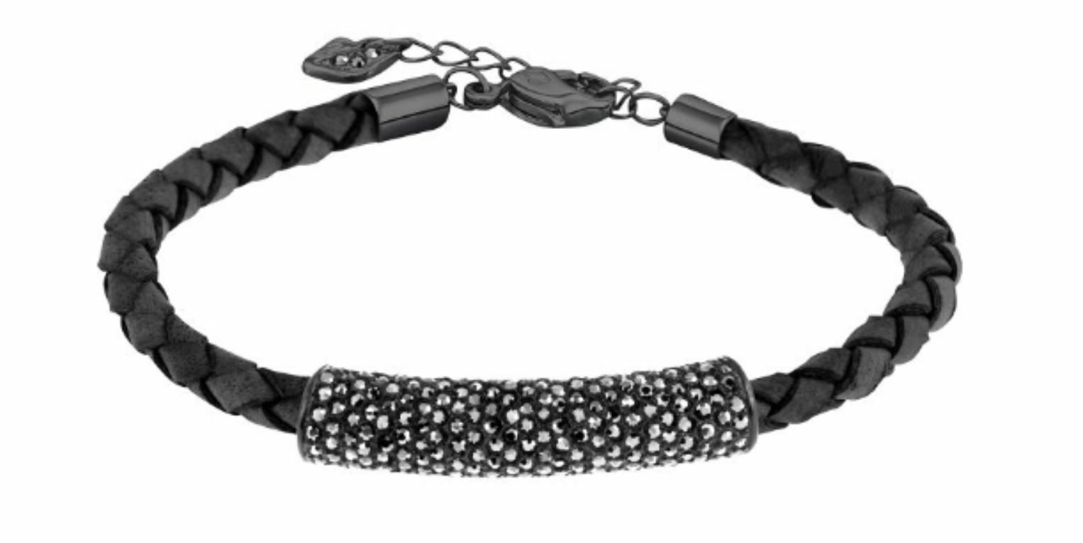 SWAROVSKI Tactic ブラック ストーン ブレスレット Swarovski Stone Bracelet Black Braided Leather Dark Crystal
