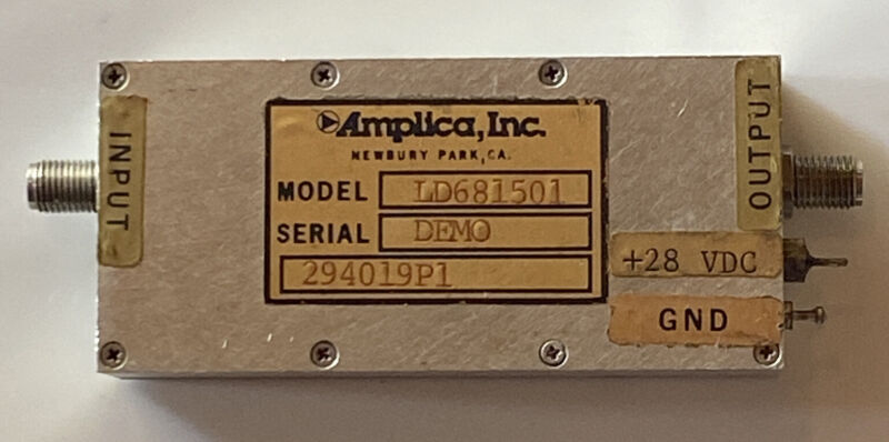 Amplica Microwave RF Amplifier LD681501. 28 Vdc