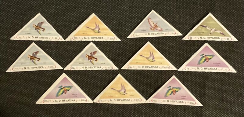 Croatia Government in Exile Birds Triangle Stamps Lot of 11