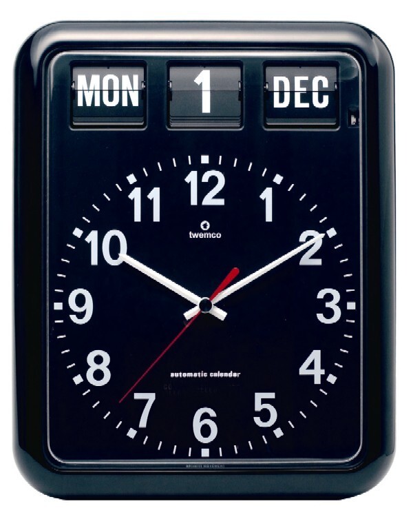 TWEMCO BQ-12A Black Wall Clock Perpetual Calendar Function