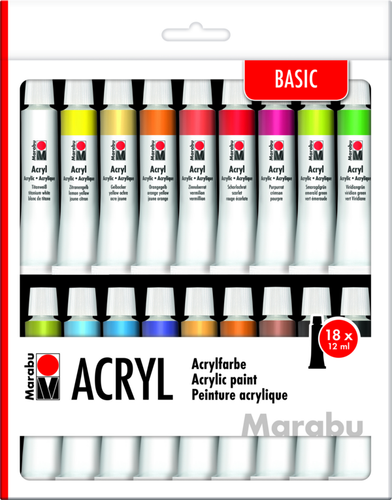 Marabu Acrylfarben Set 18 x 12 ml farbig sortiert Malfarben deckend
