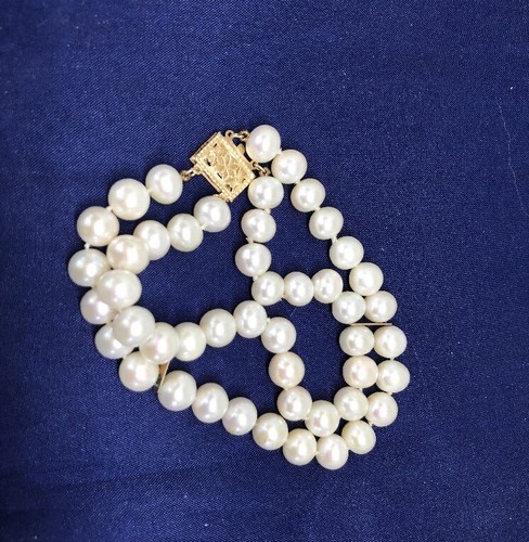 14K Genuine Pearl Double Strand Bracelet
