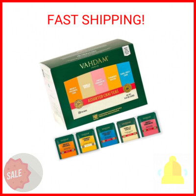 VAHDAM, Assorted Chai Tea Sampler Variety Pack (5 Flavors, 20 Tea Bags) Gluten F