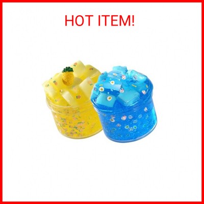 2 Packs Jelly Cube Crunchy Slime Kit,Non Sticky,Super Soft Sludge Toy,Birthday G