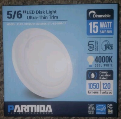 Parmida Dimmable LED Disk Light Surface Flush Mount 15W 4000K Cool White 5/6''
