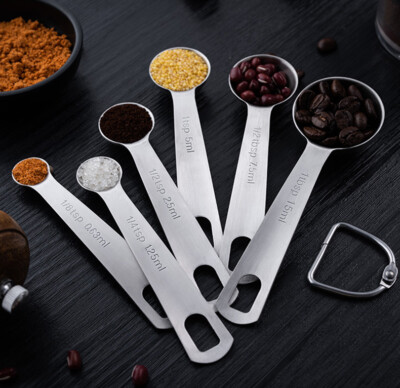 6 pcs Difference Size Stainless Steel Measuring Spoons Tea Coffee Home Cooking
