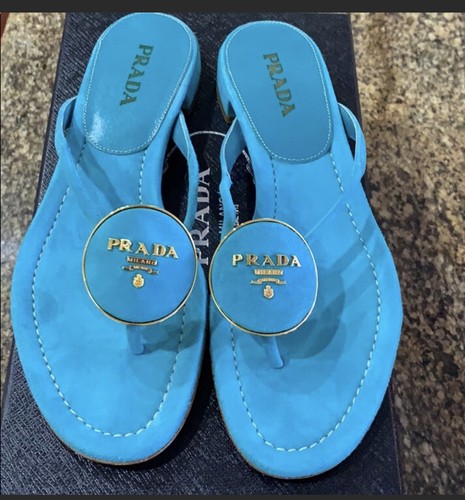 PRADA Turquoise Suede sandals flip-flops 37,5 (U7,5) logo