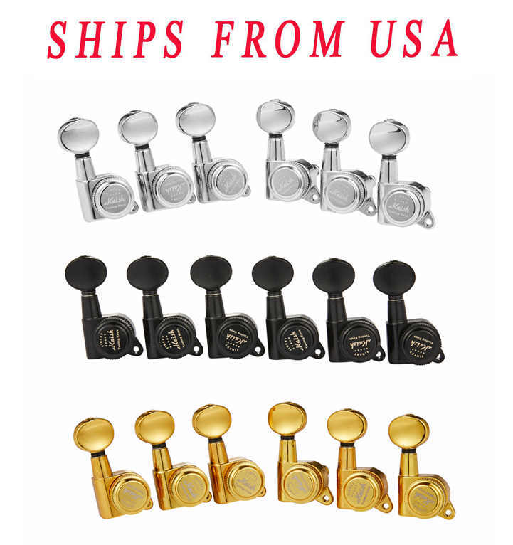 KAISH 6 Inline 18:1 Locking Tuners Locking Tuning Pegs Mini Oval Button for ST