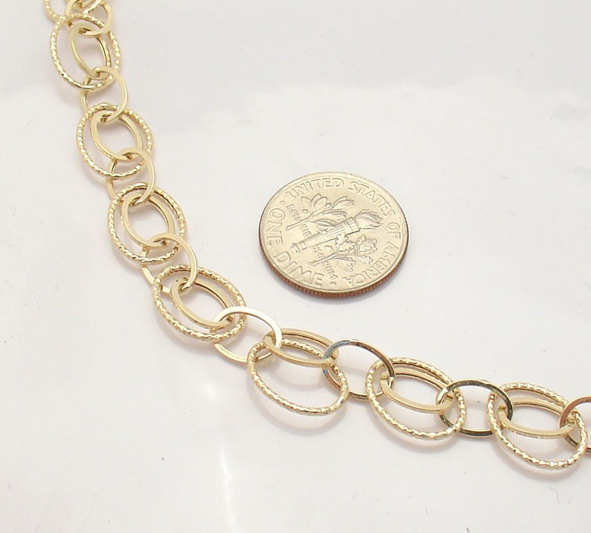 Pre-owned Bestgoldshop Textured Double Oval Link Chain Necklace Real 14k Yellow Gold 18" 24" 32" 36" In Misty Rose