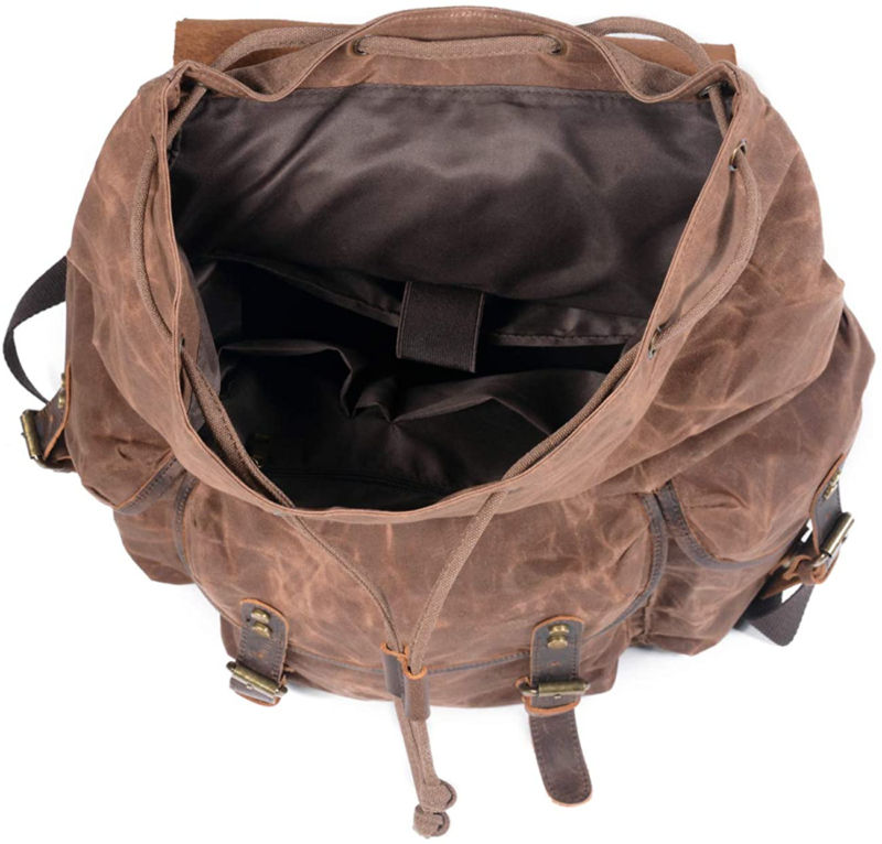 HuaChen Travel Canvas Backpack for Men Women,Vintage Leather Waxed Rucksack,Larg