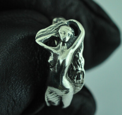 Solid 925 Sterling Silver Nude Goddess Venus Adjustable Spoon Ring