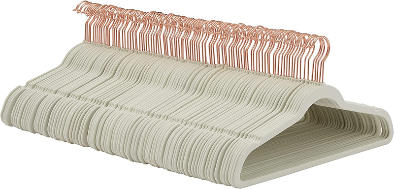 Heavy Duty Velvet, Non-Slip Suit Clothes Hangers, Ivory/Rose Gold - Pack of 100