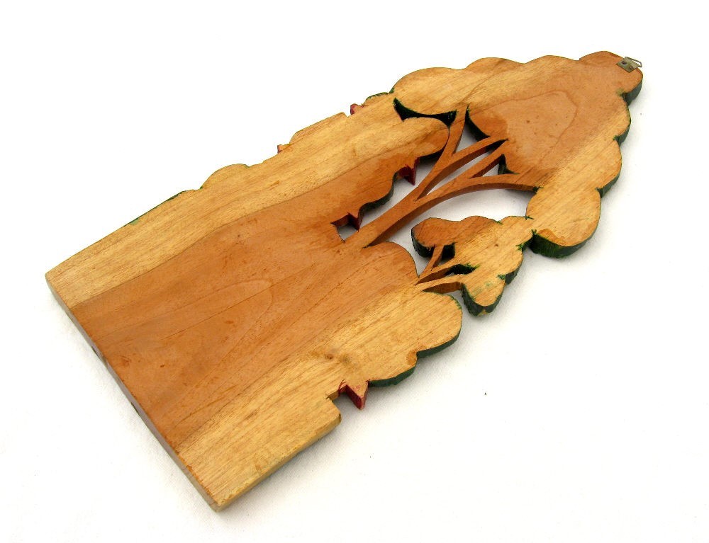Hand Carved Painted HONDURAS 3-D Wood Wall Hanging Plaque Village Tree Art Decor