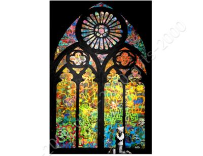 Stained Glass Window Church Cathedral by Banksy | Ready to Hang Canvas | Wall