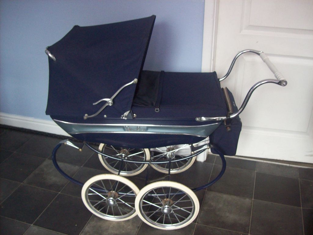 vintage 1960s / 70s silver cross dolls pram with bag ,canopy ,toy