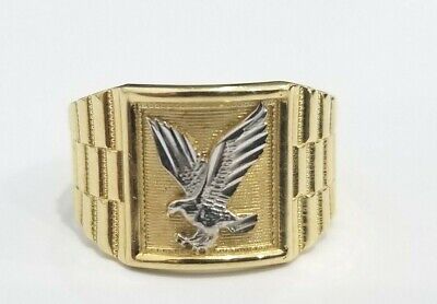 Pre-owned Engagement Ring Men 14k Yellow White Real Gold Eagle Bird Lucky Fashion Ring Band Flying Size 10