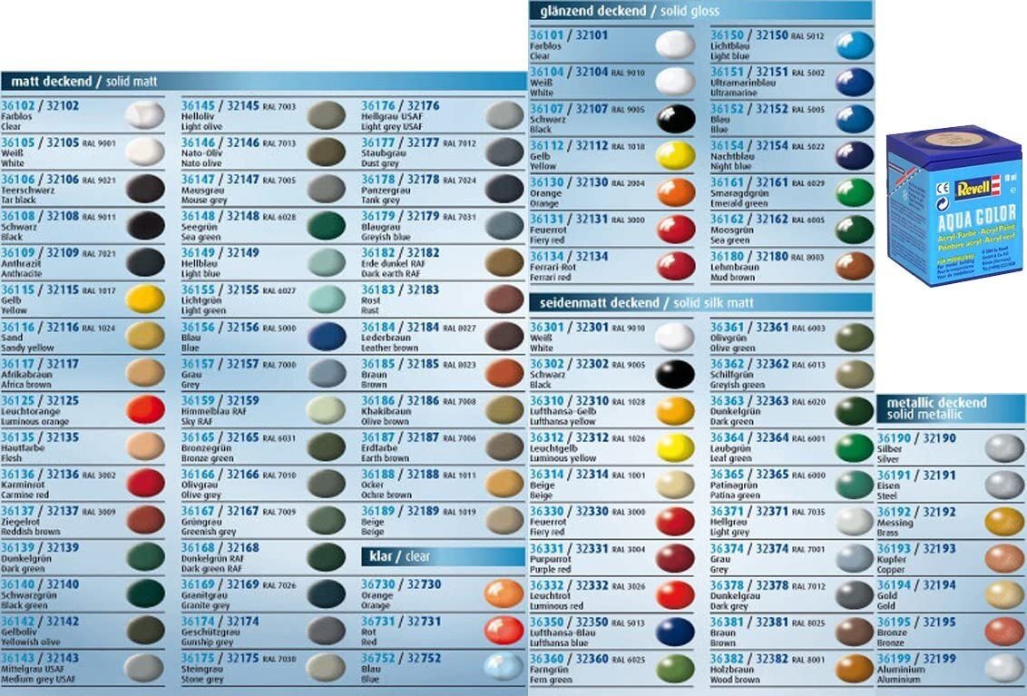 Revell Aqua Paint 18ml Gloss, Matt, Silk, Metallic NEW Acryl