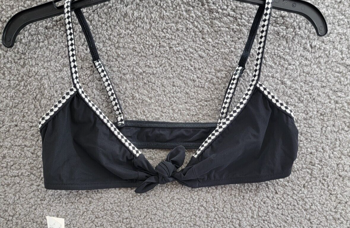 LEMLEM Sara Bikini Top Women's XS Black Jacquard Trim Straps Tie Front Closure - Picture 2 of 15