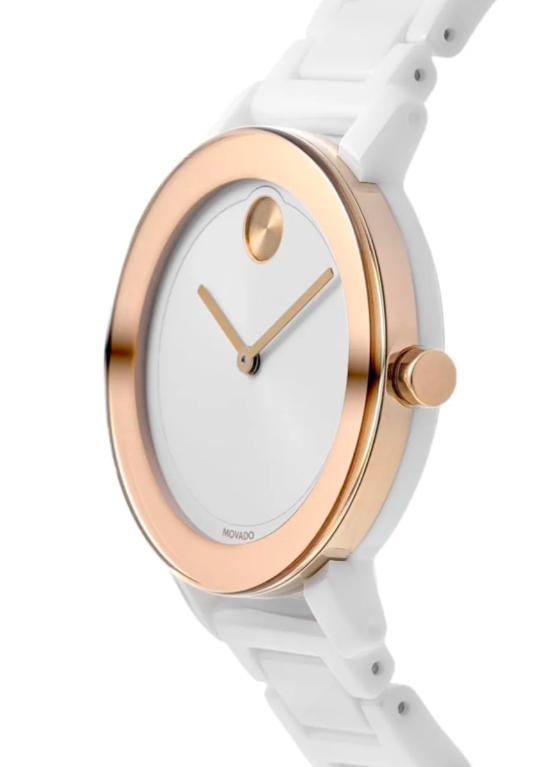 Pre-owned Movado Bold 3600753 White Dial White Ceramic Bracelet Womens Watch