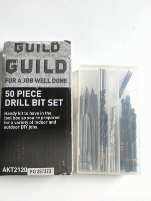 Guild 49 Piece Drill Bit Set DIY HSS masonry flat wood drilling