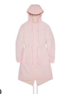 Rains string parka Candy Pink  Rain Jacket Hooded Cinch Waist Sz XL