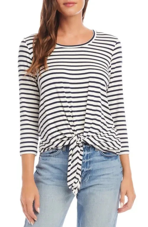Karen Kane Stripe Tie Front Top Women's Small Navy/White Crewneck Pullover Style - Picture 1 of 17