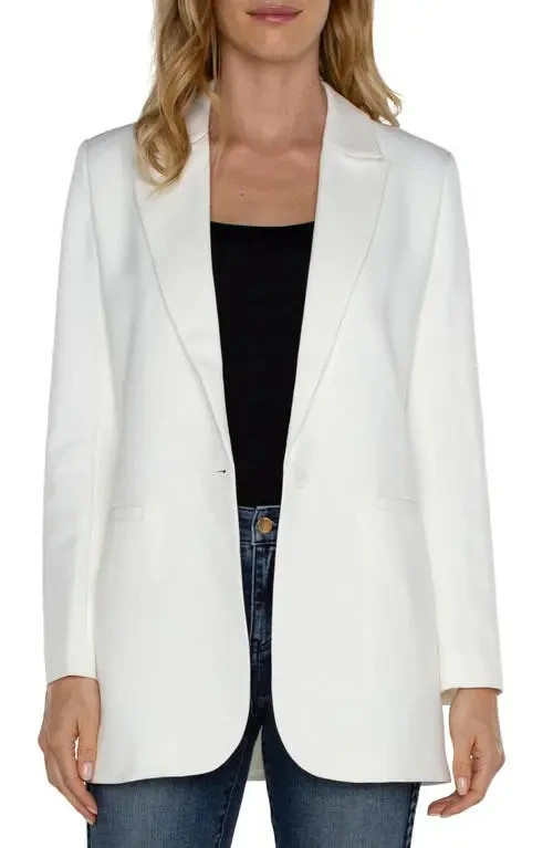 Liverpool Los Angeles Button Front Oversized Front Blazer Womens Small Porcelain - Picture 1 of 20