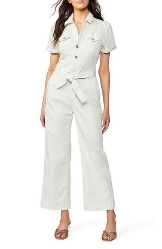 PAIGE 290854 Women Anessa Short Sleeve Jumpsuit in Quartz Sand, Size 12/L27