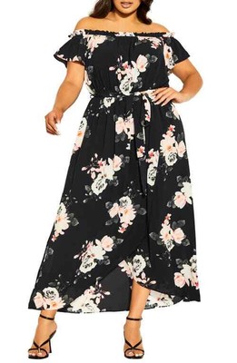 City Chic Lotus Tie Off the Shoulder Dress in Black Women's Plus Size 16 NWT