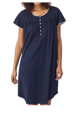 Aria 100% Cotton Short Sleeve Scoop Neck Nightgown With Pockets Size Large