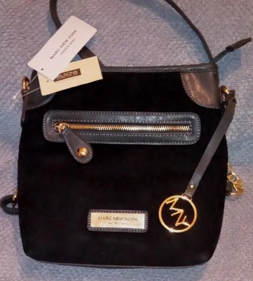 Andrew Marc New York Black crossbody bag With Gold Accents.