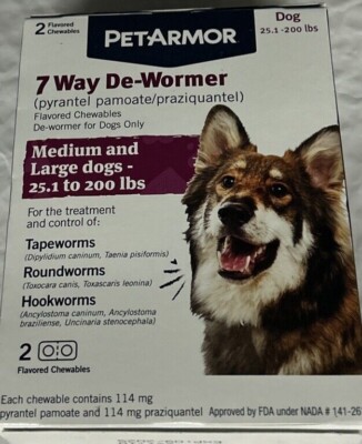 PetArmor For Dogs 7 Way De-Wormer For Medium & Large Dog 25.1-200lbs Exp 10/2025