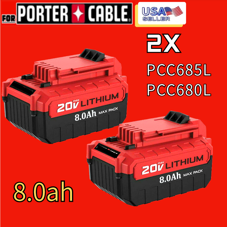 2 NEW 8.0Ah 20 Volt Lithium-Ion Battery for PORTER CABLE 20V Max PCC680L PCC685L