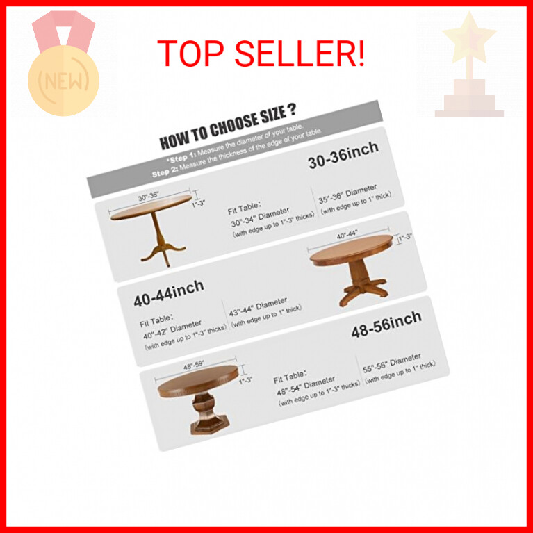 Obstal Fitted Round Table Cloth, Reversible Waterproof Stain Resistant Elastic S